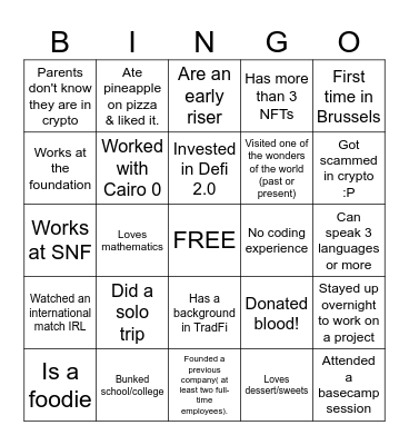 Starknet Brussels Hacker House Bingo Card