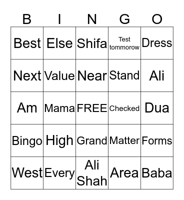 Ali's Spelling Words  Bingo Card