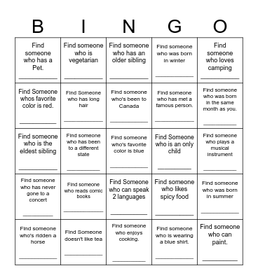 Find Someone Who Bingo Card