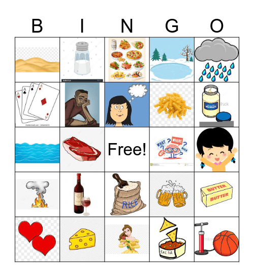 Noncount Nouns 1 (images only) Bingo Card
