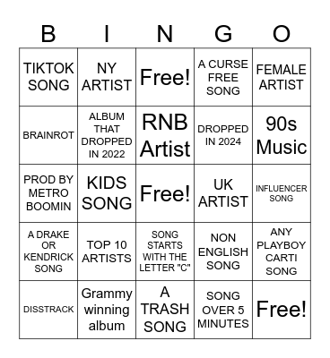 Spotify Bingo Card