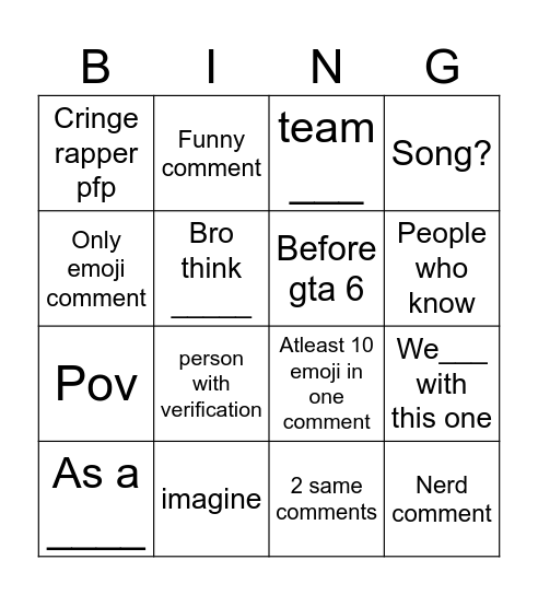 Untitled Bingo Card