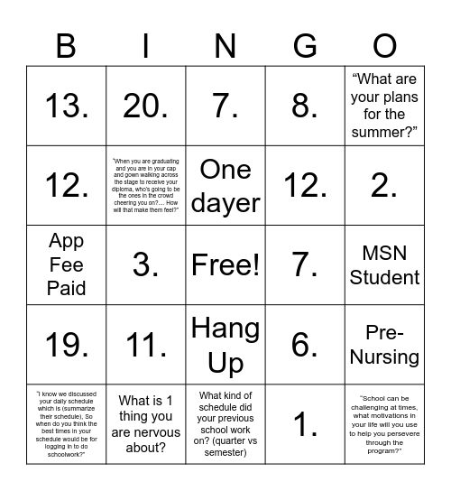 Untitled Bingo Card