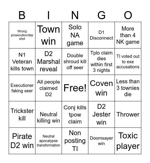 Town of salem 2 bingo Card