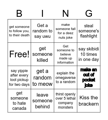 Lethal company rando bingo Card