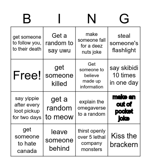 Lethal company rando bingo Card