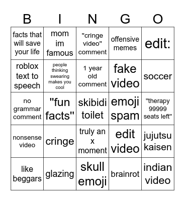 Youtube shorts bingo Card