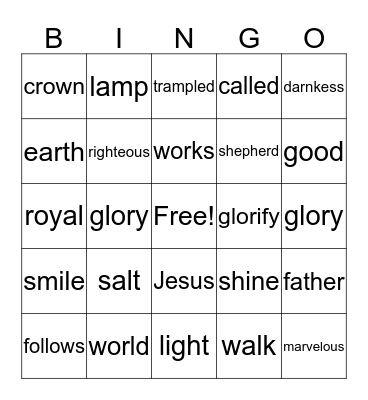 LET YOUR LIFE SHINE Bingo Card
