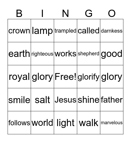 LET YOUR LIFE SHINE Bingo Card