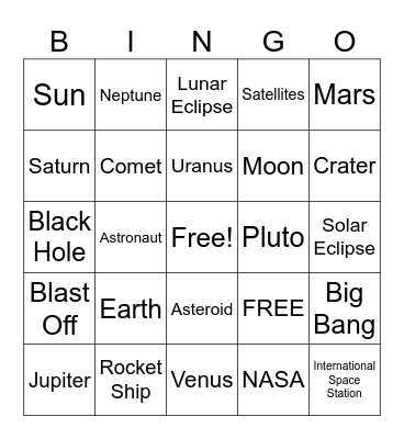 Space Bingo! Bingo Card