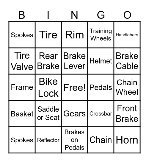 Youth Outdoor Cycle Bingo Card