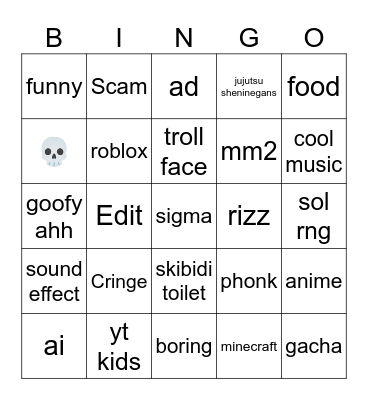 yt shorts Bingo Card