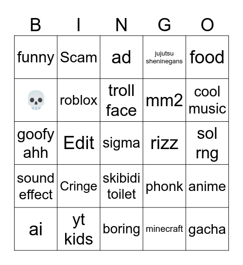 yt shorts Bingo Card