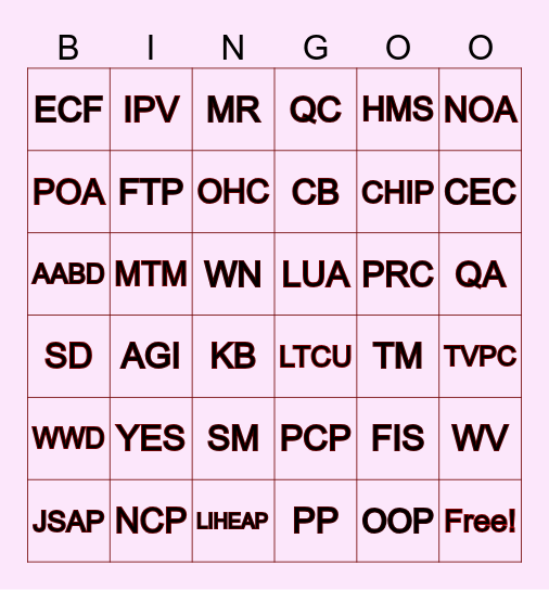 Acronym BINGO! Bingo Card