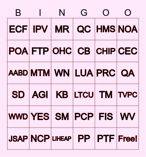 Acronym BINGO! Bingo Card