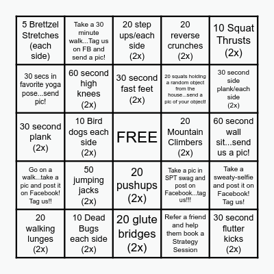 5 DAY FITNESS BINGO! Bingo Card