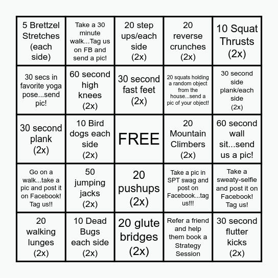 5 DAY FITNESS BINGO! Bingo Card