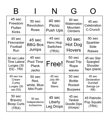 July 4th Bingo Card