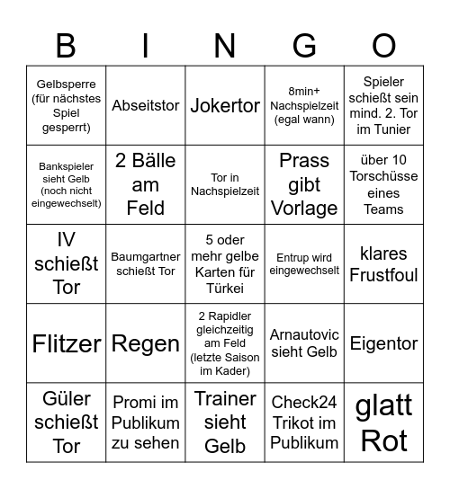 Österreich - Türkei Bingo Card