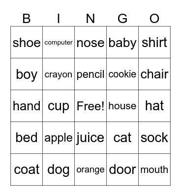 First Words English and Spanish Bingo Card