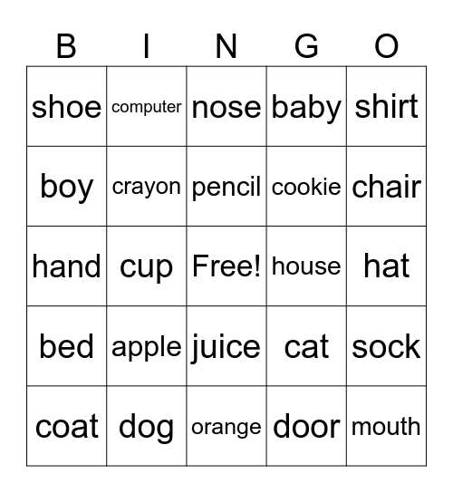 First Words English and Spanish Bingo Card