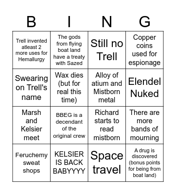 Book 7 Secret Metal is Friendship Bingo Card