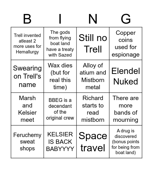 Book 7 Secret Metal is Friendship Bingo Card