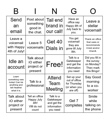 POH Independence Day BINGO Card