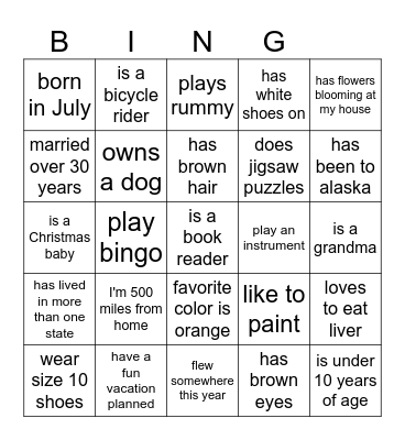 Family get together Bingo Card
