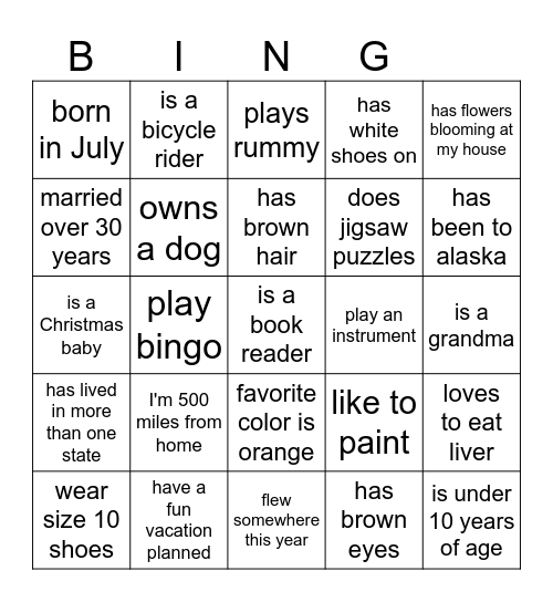 Family get together Bingo Card