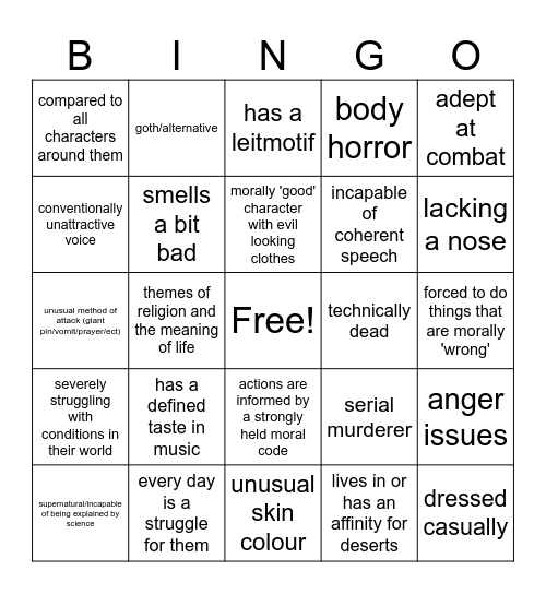 VERONICA Bingo Card