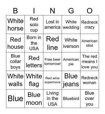 Red, White, Blue & USA Bingo Card
