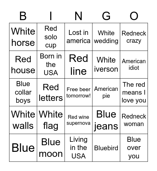 Red, White, Blue & USA Bingo Card