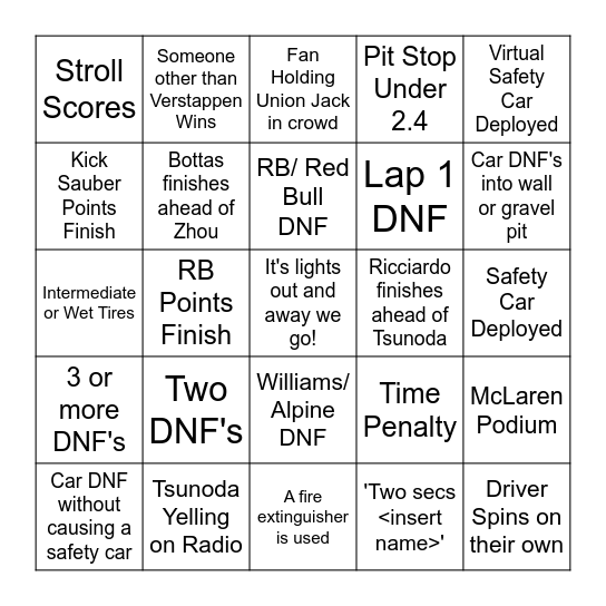 Lights out and away bingo! Bingo Card