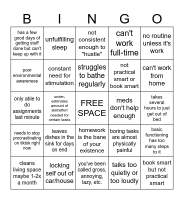 ADHD Bingo (Messy Edition) Bingo Card