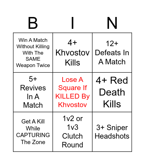 Trials Bingo Card