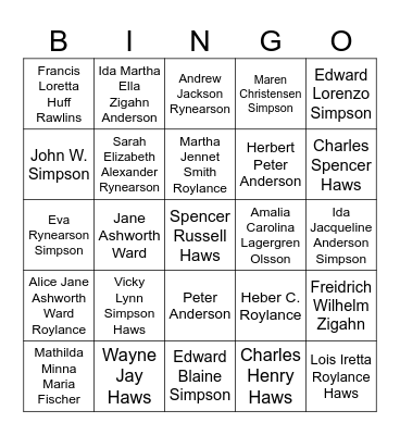Haws Family Bingo Card