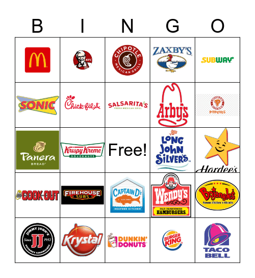 Fast Food Bingo Card