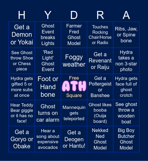 Hydrasung Phasmo Bingo Card