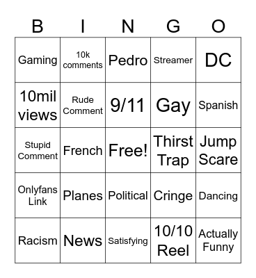 Instagram Bingo Card