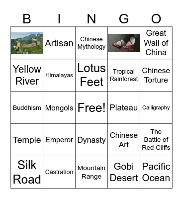 Ancient China Bingo Card