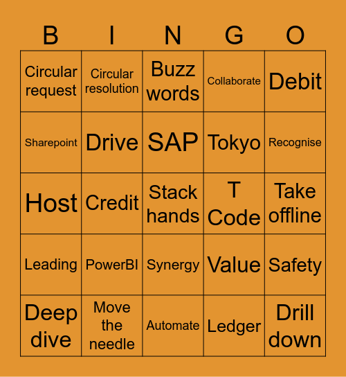 Finance Meeting Bingo Card
