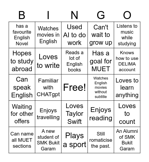 MUET BINGO Card