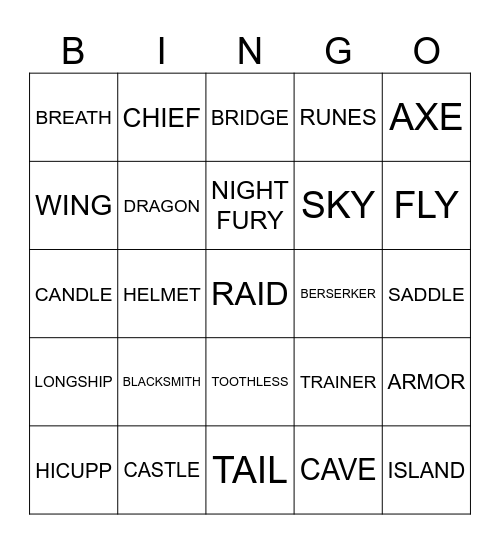 VIKINGS Bingo Card