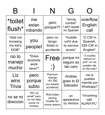 Liberty Mutual Bingo Card