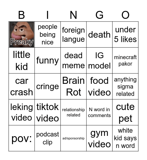 Instagram Reels Bingod Bingo Card