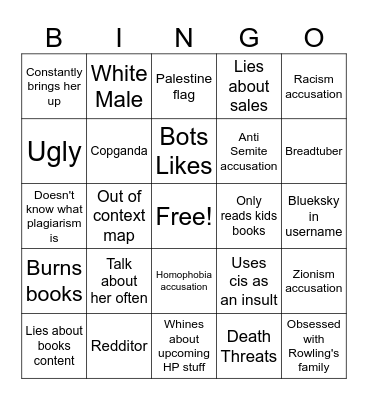 Rowling Derangement Syndrome Bingo Card