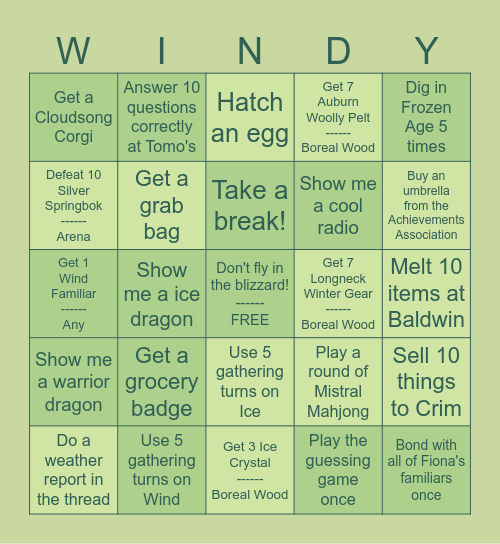 ༄ Blizzard Warning | Windgo | OOF ༄ Bingo Card