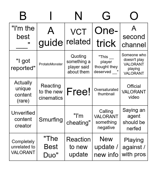 VALORANT Content Bingo Card