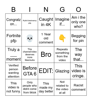 Shorts bingo Card